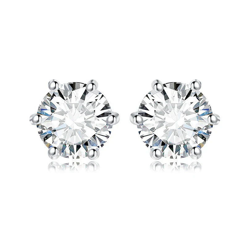 Earrings Stud Round 5A Zirconia Silver for Women (Silver)