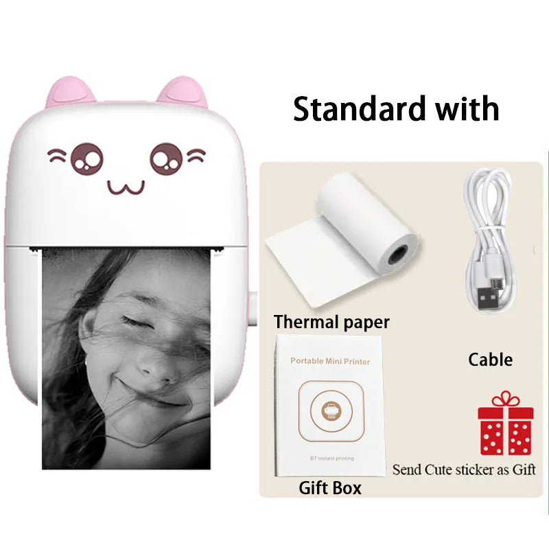 Portable Thermal Printer MINI - Wireless BT 203dpi Photo Label Memo Printing (Pink)