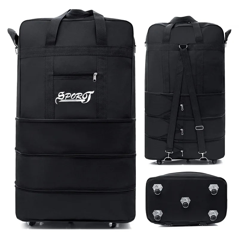Expandable Travel Backpack with Wheels Black