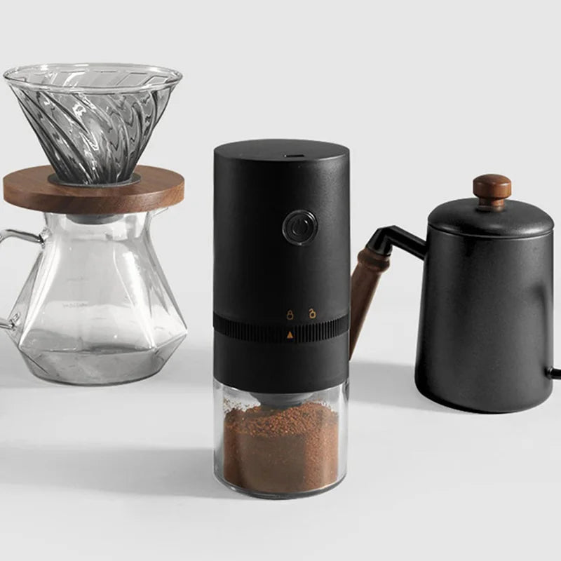 USB Rechargeable Burr Coffee Grinder Adjustable Precision Grinding Black