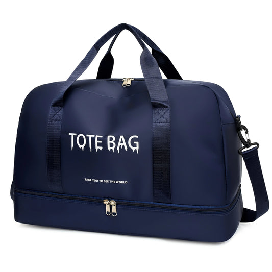 Travel Duffle Bag with Shoe Compartment & Strap (Deep Blue)