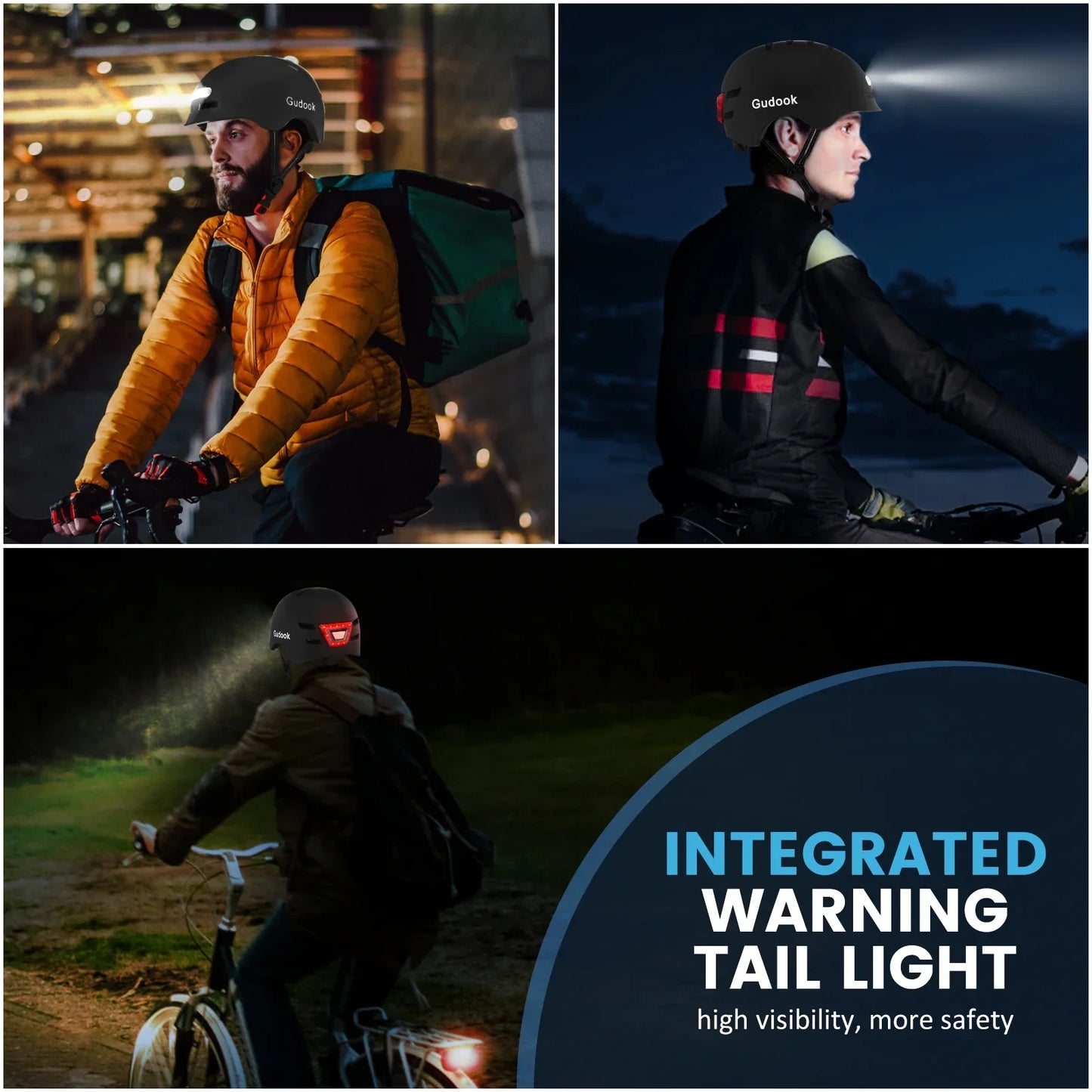 Bike Helmet with Front And Rear Rechargeable LED Lights Matte Black