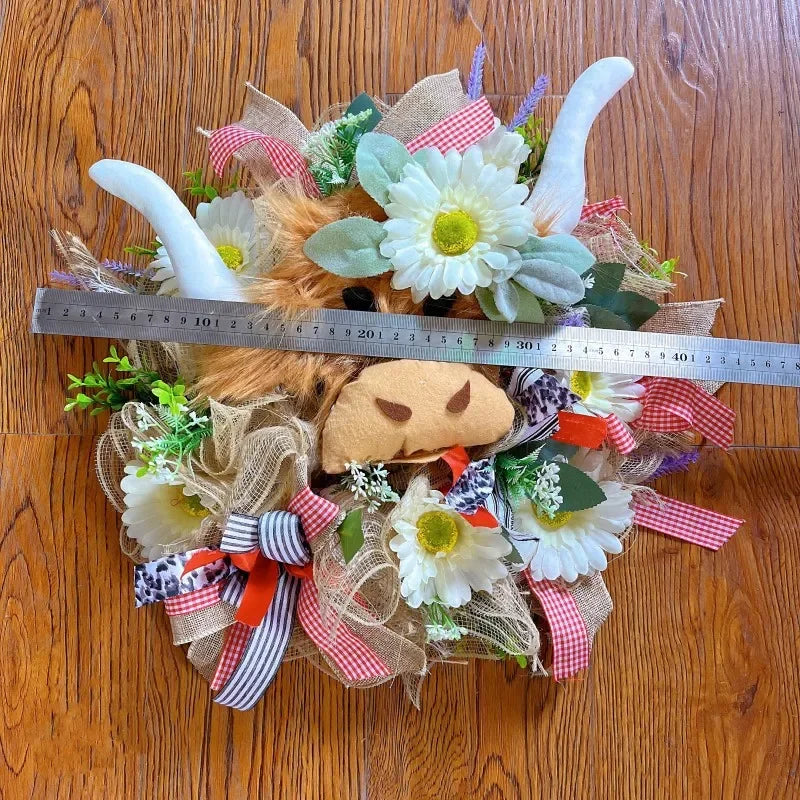 Highland Cow Christmas Wreath Front Door Decoration