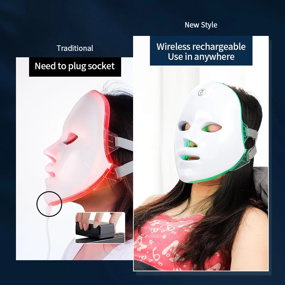 7-Color LED Photon Therapy Rechargeable Facial Mask - Skin Rejuvenation & Beauty Device