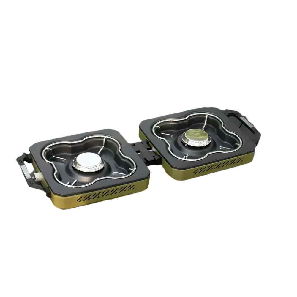Double Burner Camping Stove High Firepower Gas Green