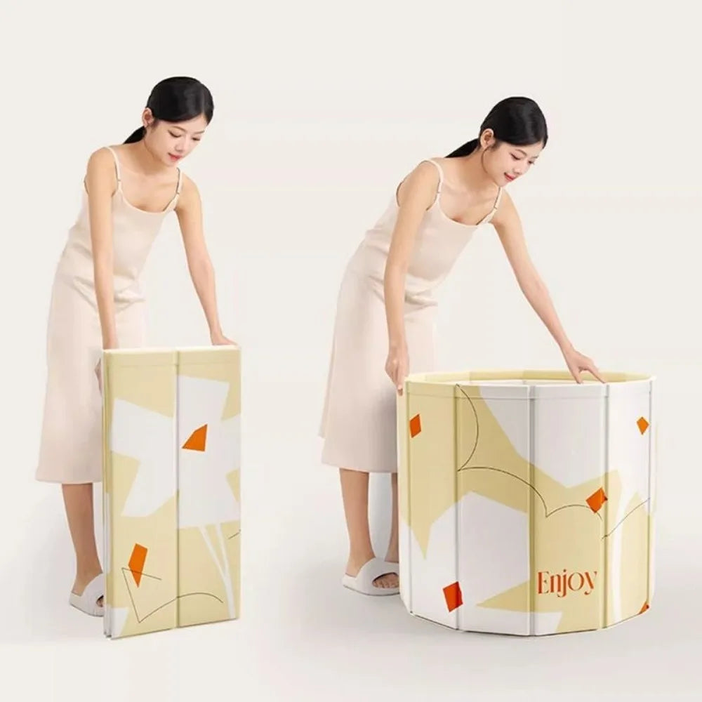 Foldable Portable Bathtub Insulated Full-Body Bath Bucket Yellow