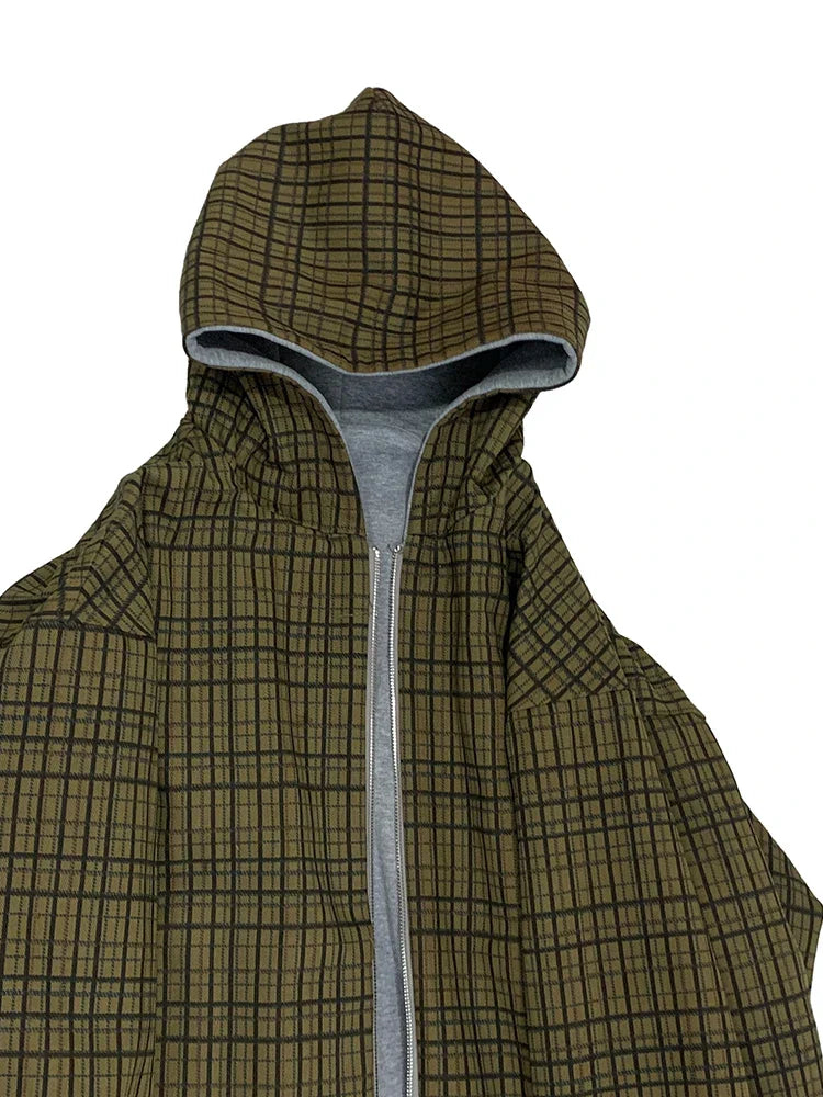 Reversible Plaid-Lined Oversized Hoodie