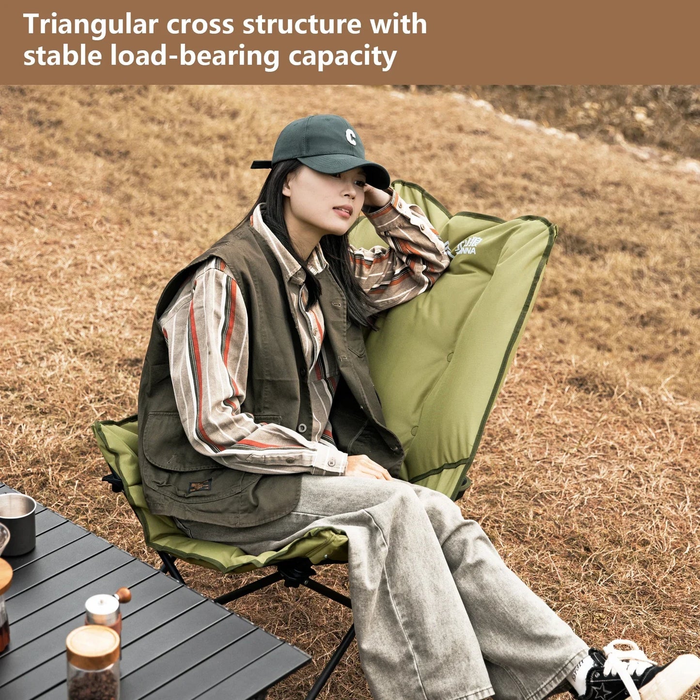 High-Back Adjustable Camping Moon Folding Leisure Chair Green
