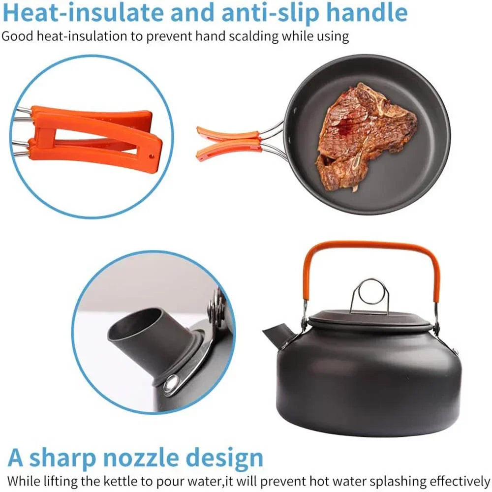 Camping Cookware Set Non-Stick Pots for 2-3 People