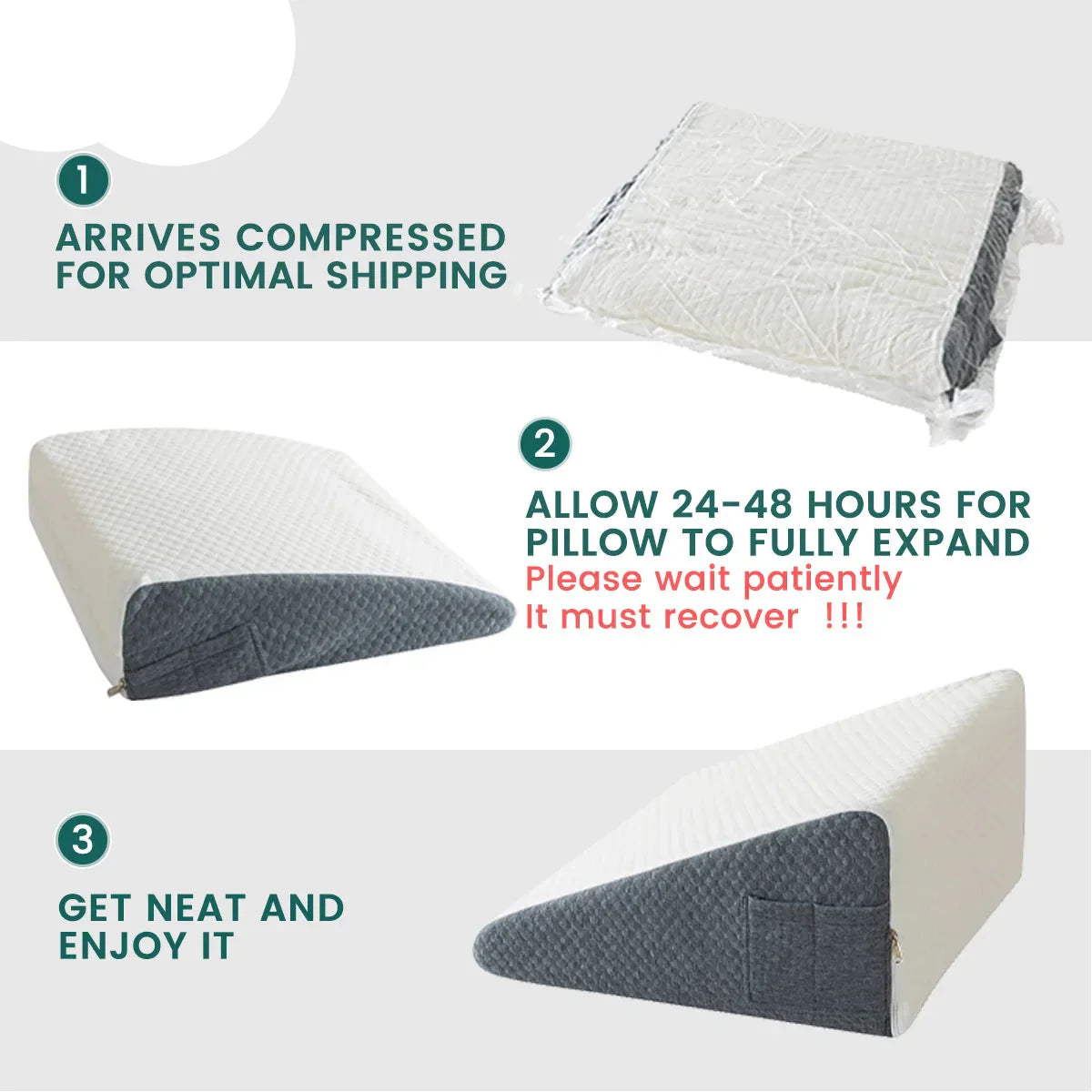 2-Piece Memory Foam Wedge Pillow Set Triangle Neck Support Dark Grey