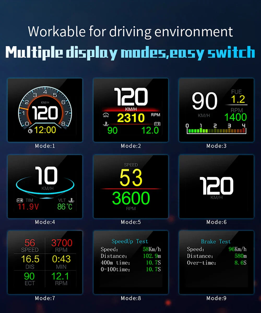 P10 Pro Head Up Display HUD OBD2 Digital On Board Black