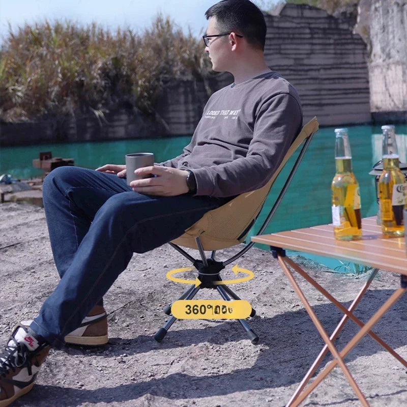 Swivel Detachable Camping Chair Folding Khaki