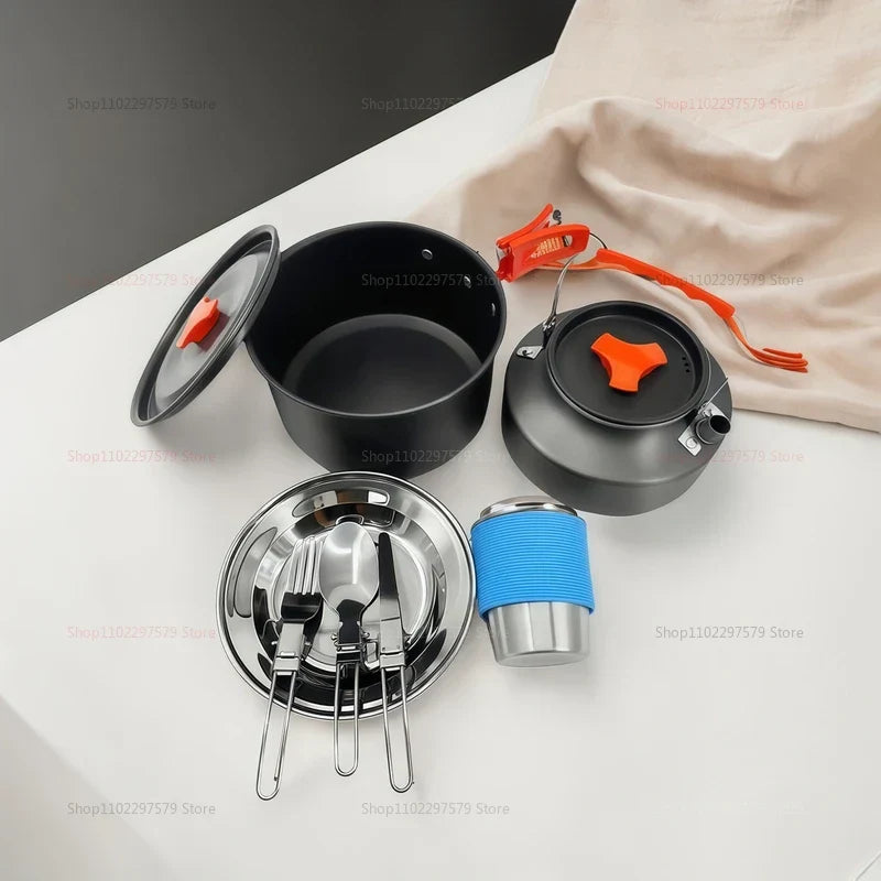 Pot Kettle Camping Cookware Set Grey