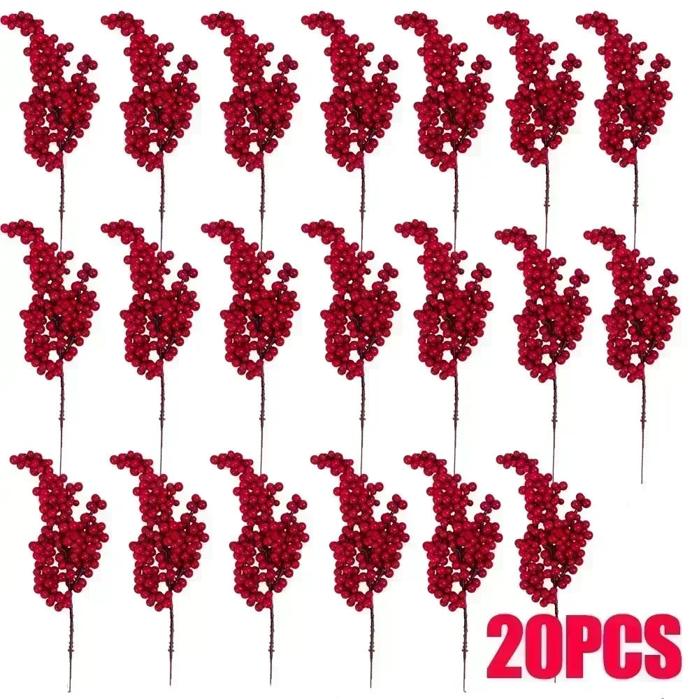 20pcs Artificial Red Berry Branches for Christmas Tree Decoration - 22cm