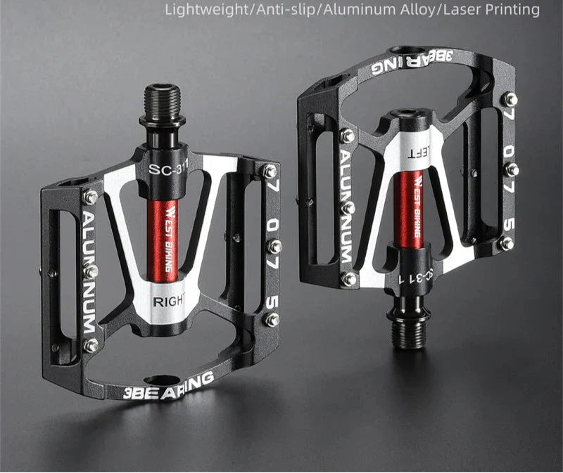 3-Bearing CNC Aluminum Bike Pedals Anti-Slip Black