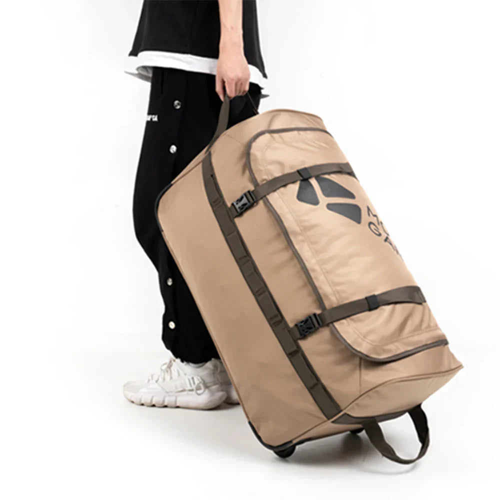 Camping Trolley Storage Bag 80L Duffel with Wheels Brown