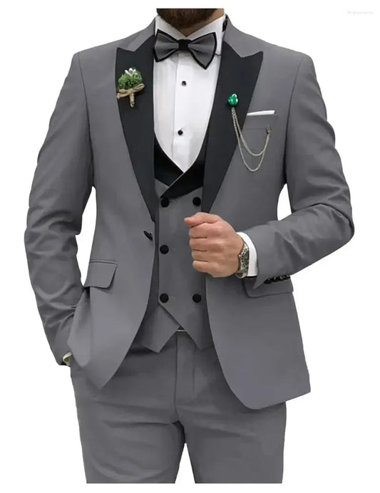 Men's Slim Fit 3-Piece Suit Formal Set (Gray)