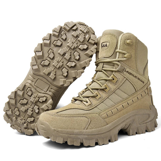 Mens Tactical Desert Combat Ankle Work Boots (Khaki)