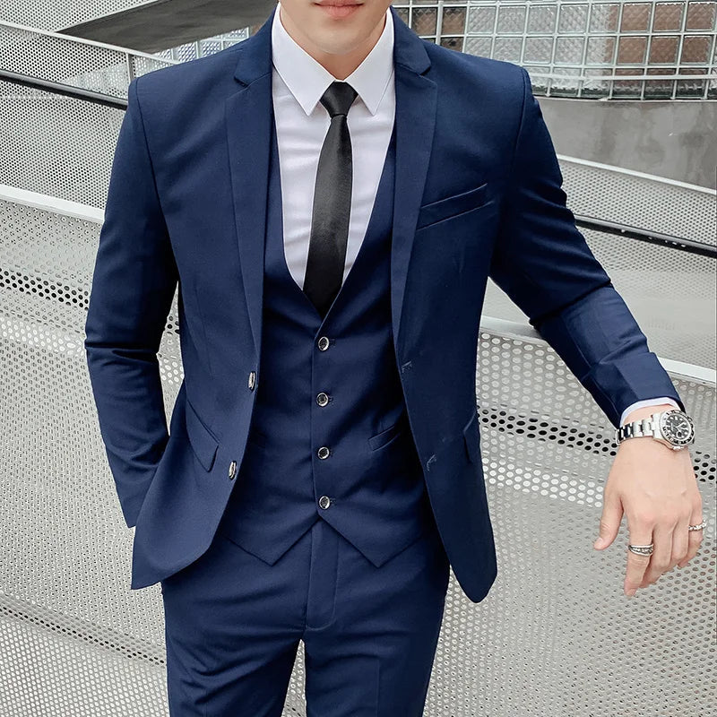 Mens Business Suit Set Blazer (Blue)