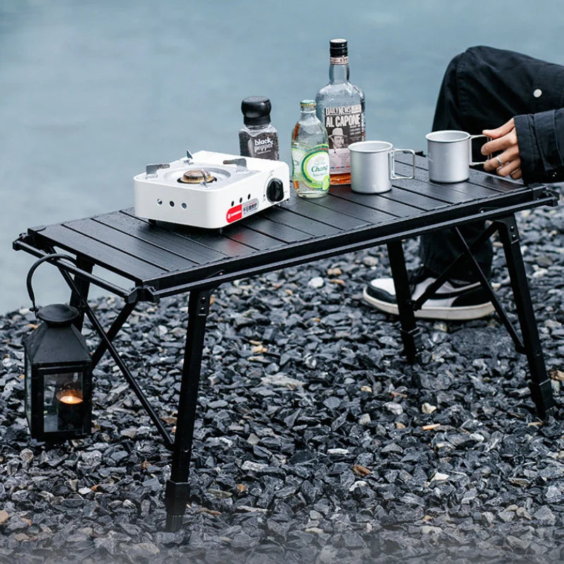Multifunctional IGT Camping Table Adjustable Aluminum Alloy Black