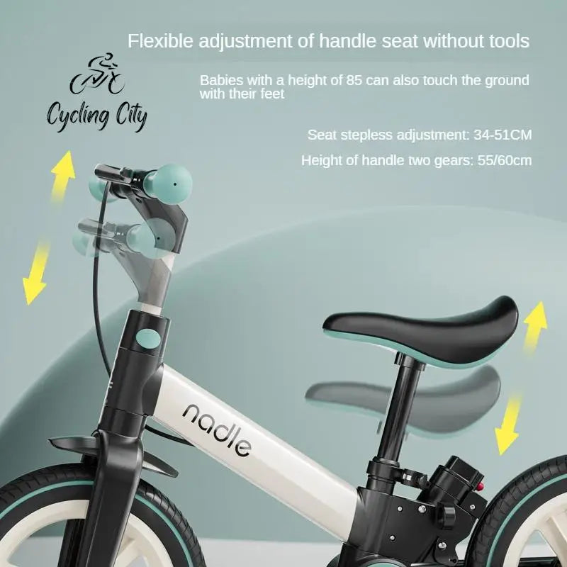 2-in-1 Foldable 12-Inch Children's Balance Bike with Chainless PU Tires