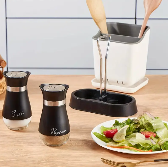 Salt and Pepper Shaker Set with Stand Stainless Steel