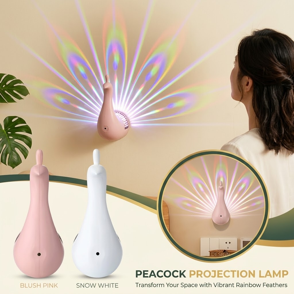 Peacock Projection Night Light with Remote Control and Touch Dimming