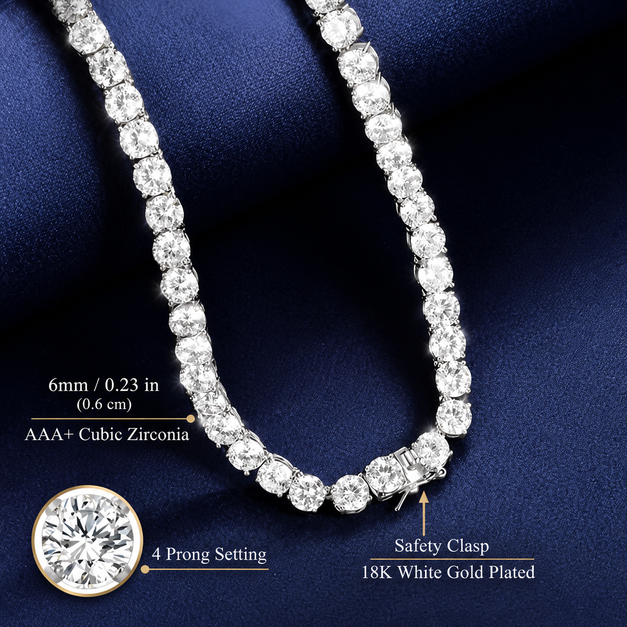 Cubic Zirconia Tennis Necklace - Tarnish-Free Everyday Sparkle