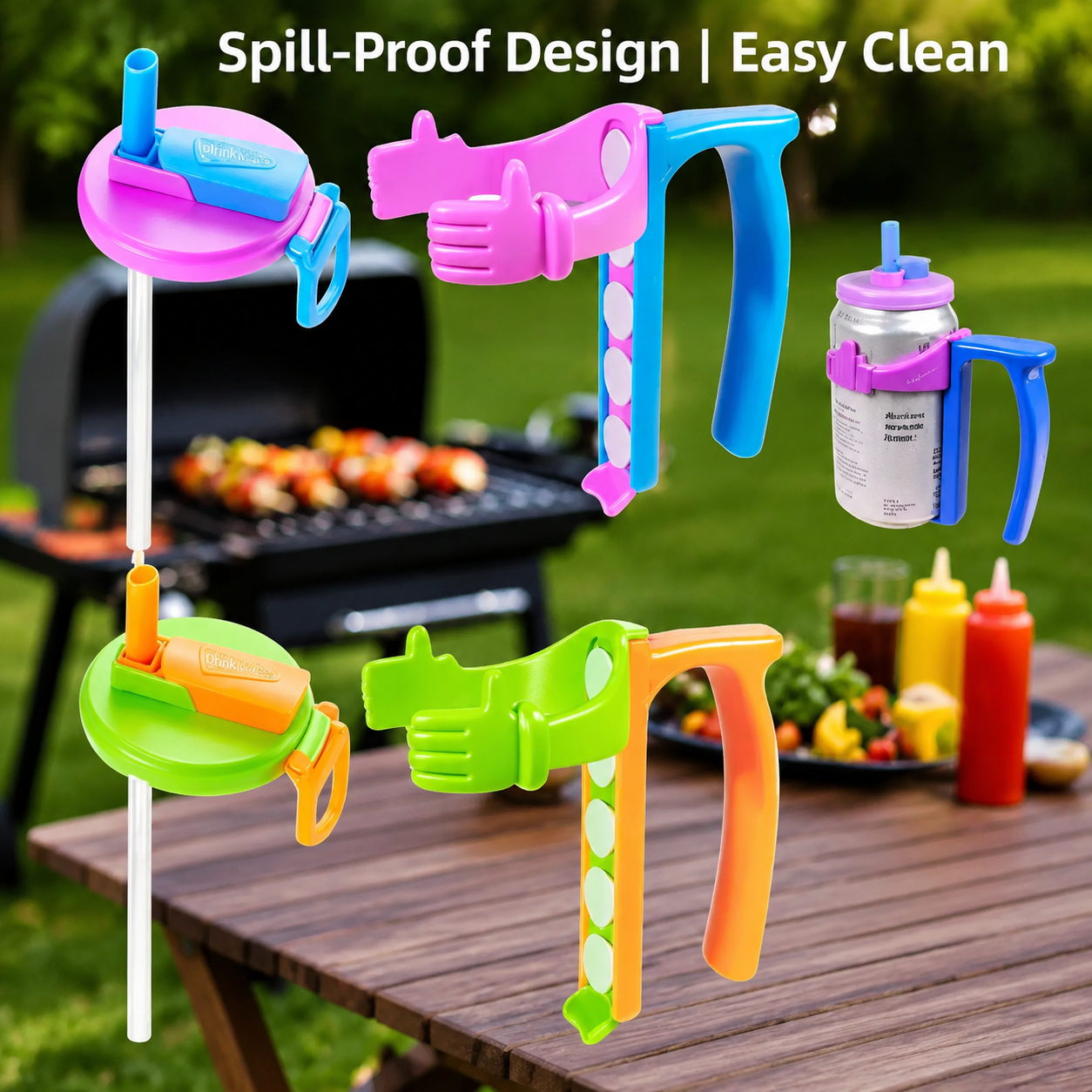 Fun Colorful Can Grip Handle and Lid for Everyday Sipping Joy