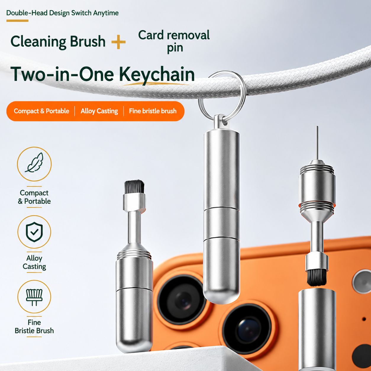 Premium Metal SIM Tool & Device Brush Keychain for Tech Lovers