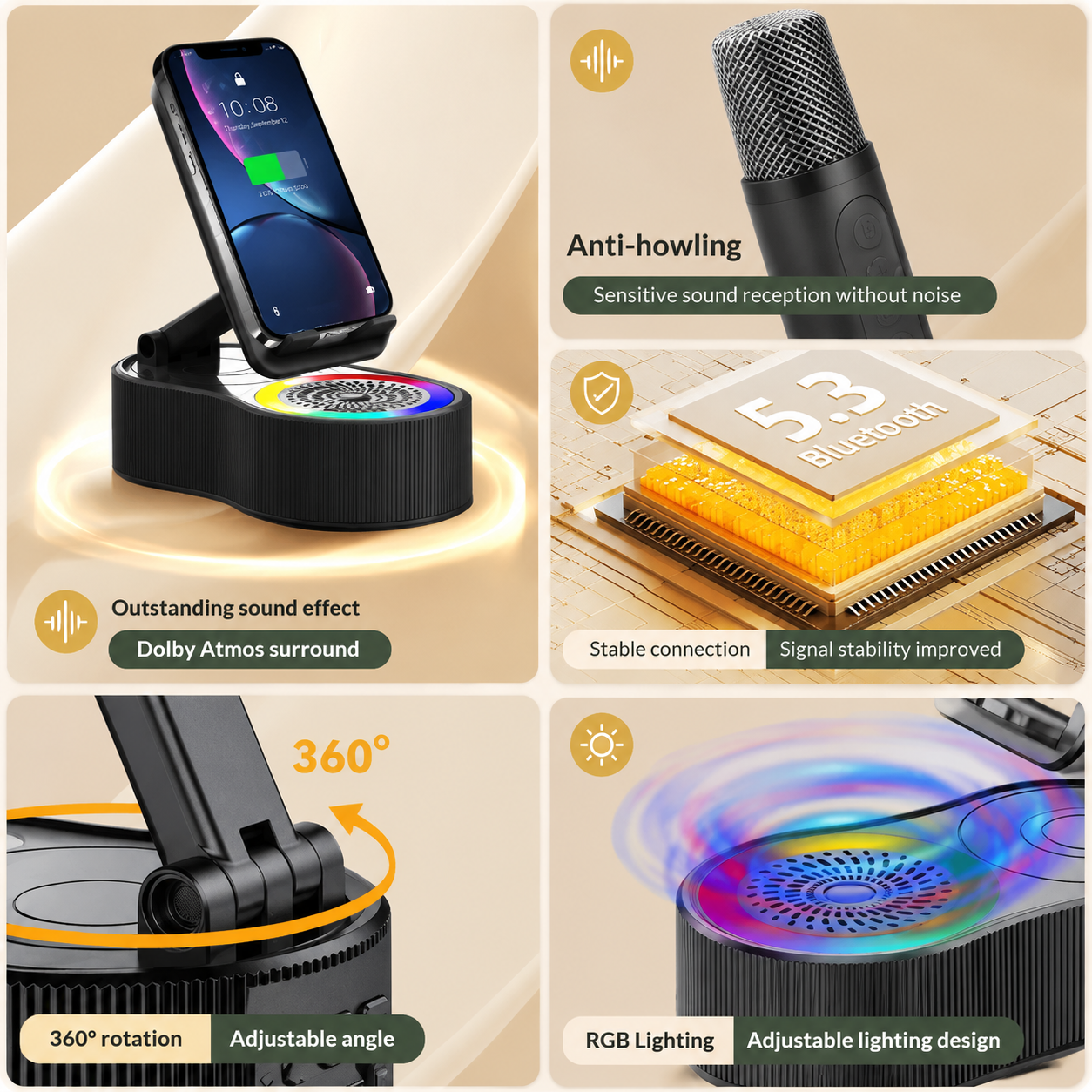 5-in-1 Bluetooth Speaker Phone Holder with Charger for Desk and Hands-Free Calls