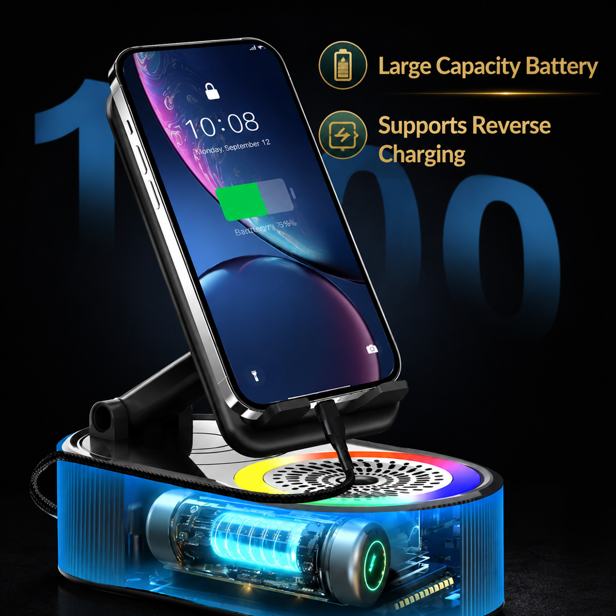 5-in-1 Bluetooth Speaker Phone Holder with Charger for Desk and Hands-Free Calls