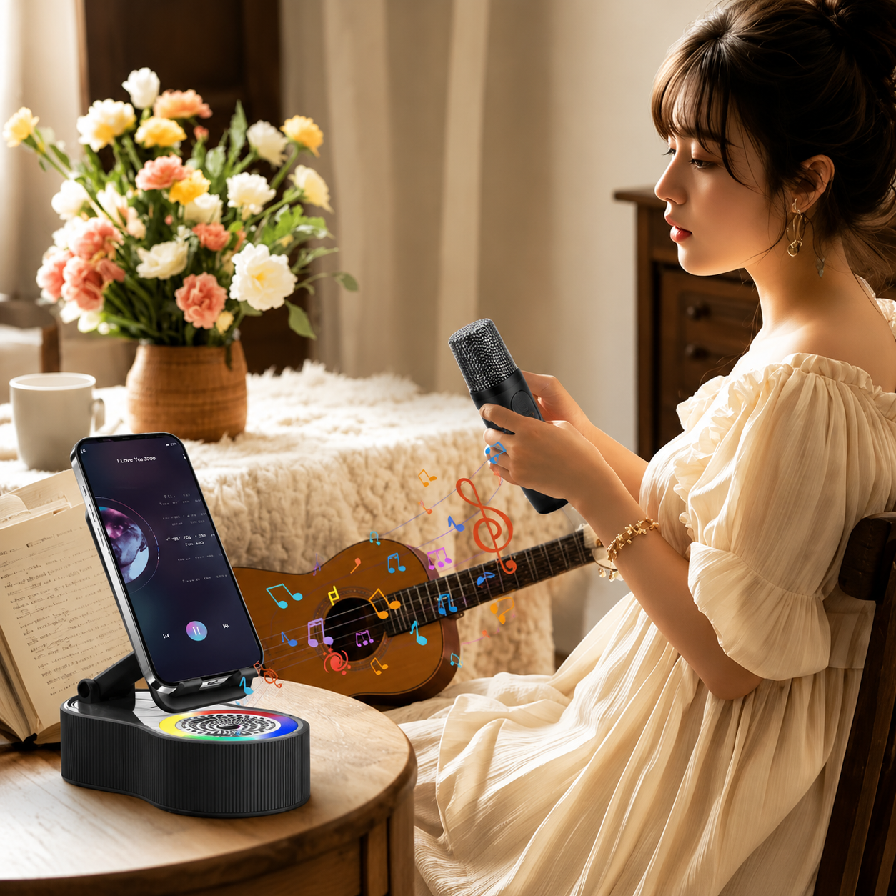 Aesthetic LED Bluetooth Speaker Phone Stand for Your Desk, Karaoke and Live Streaming