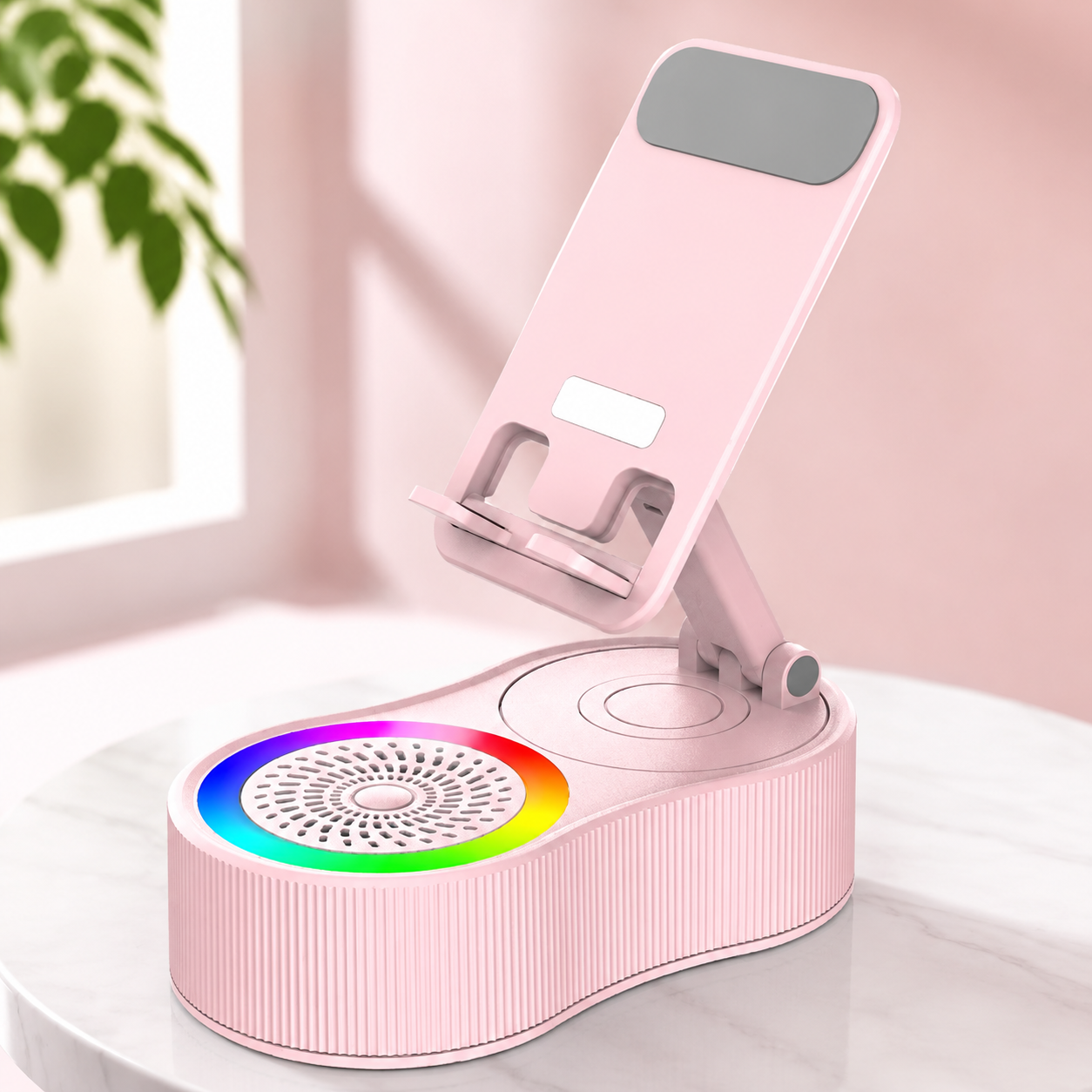 Aesthetic LED Bluetooth Speaker Phone Stand for Your Desk, Karaoke and Live Streaming