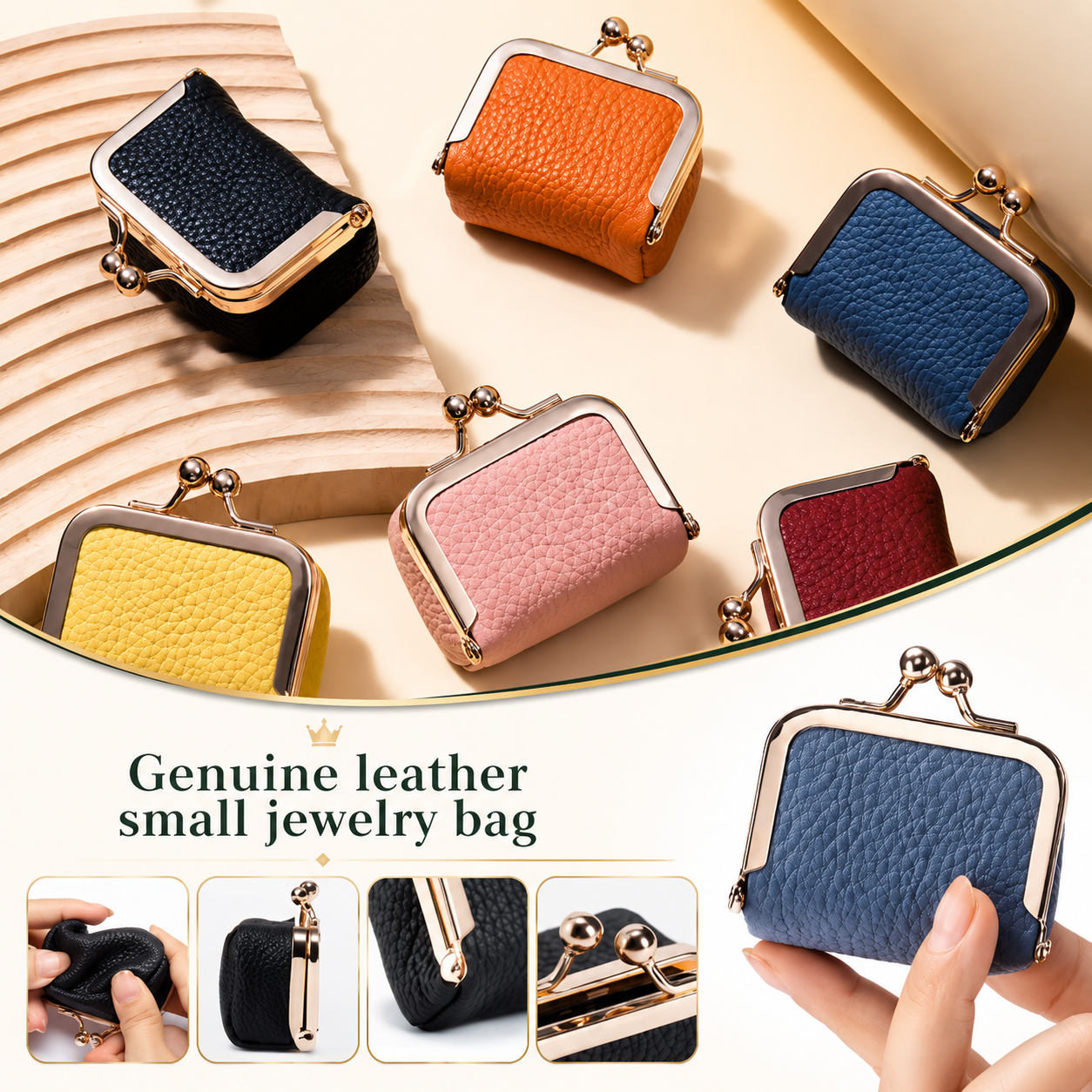 Travel Jewelry Case Organizer in Genuine Leather for Purse and Carry-On