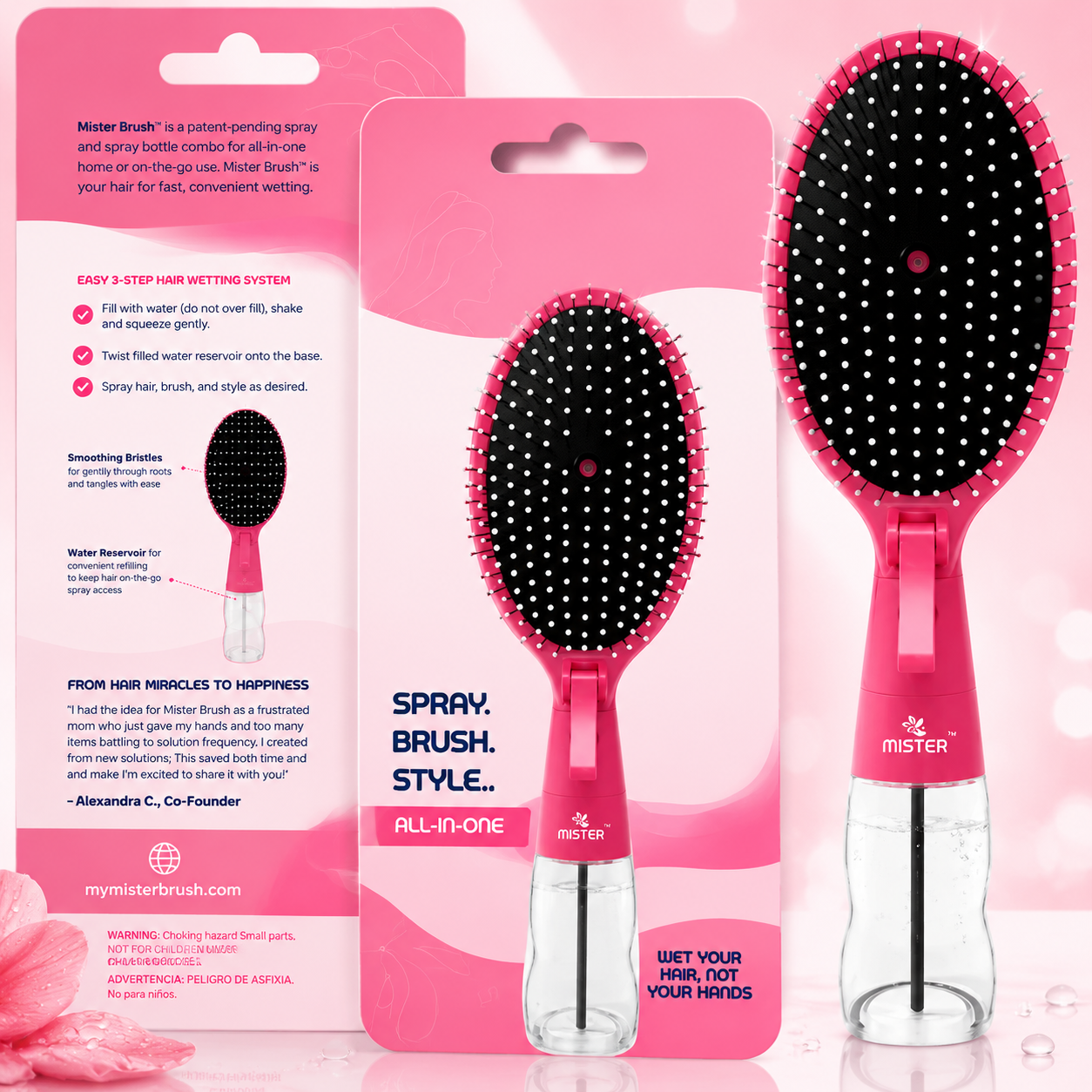Mist & Brush Hair Tool with Built-In Water Reservoir for Wet & Dry Styling