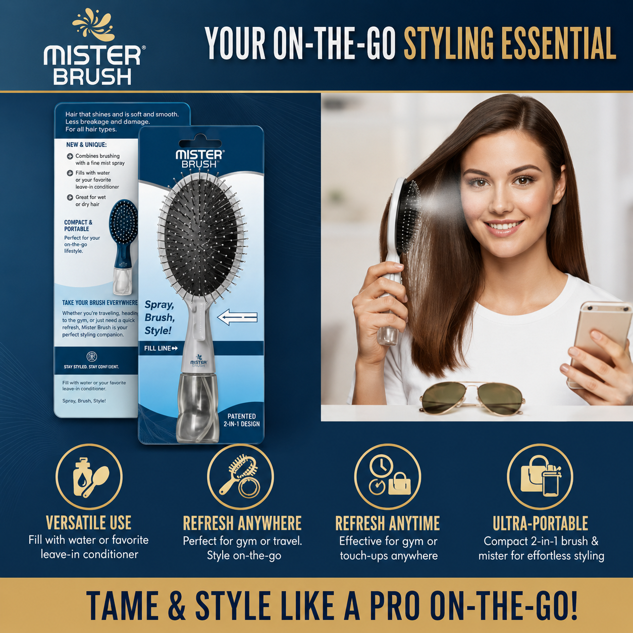 Mist & Brush Hair Styling Tool with Water Spray for Kids and Gift-Ready Wow