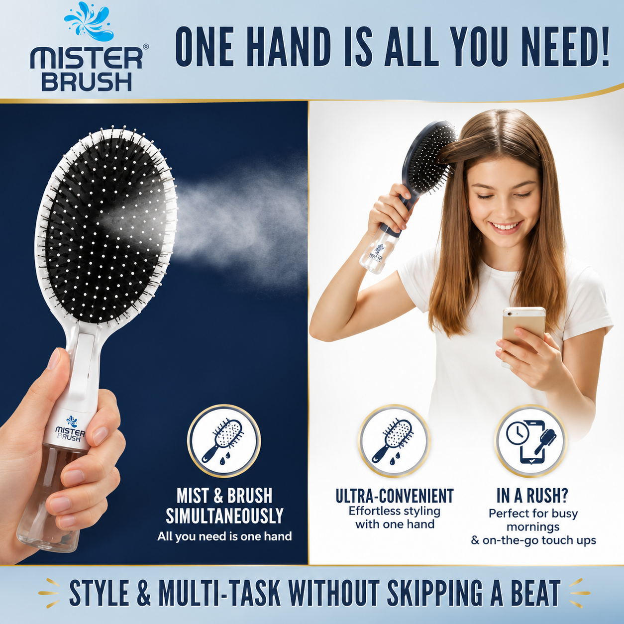 Mist & Brush Hair Styling Tool with Water Spray for Kids and Gift-Ready Wow