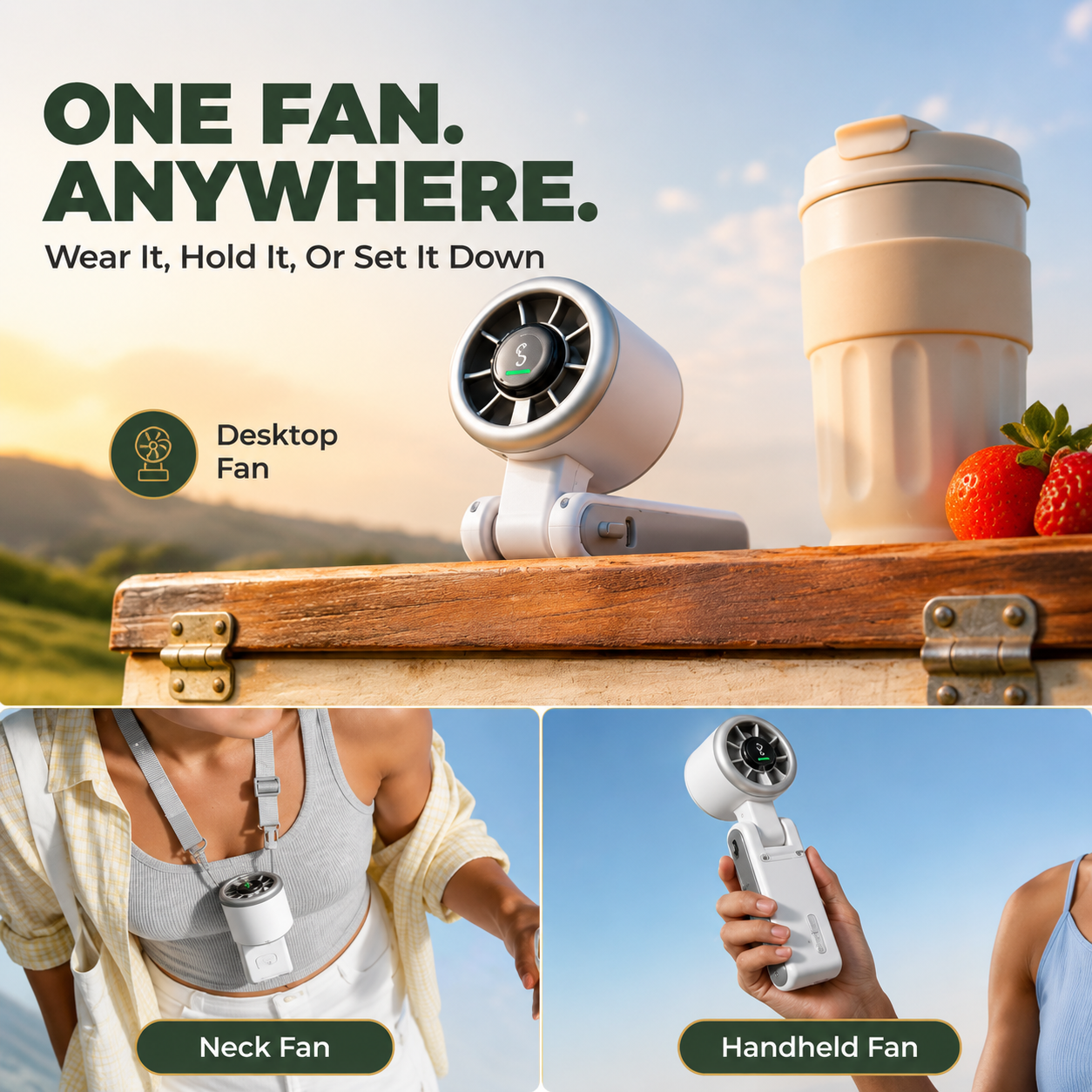 High-Speed Personal Neck Fan with 5 Gears and Lanyard for Confident All-Day Cooling