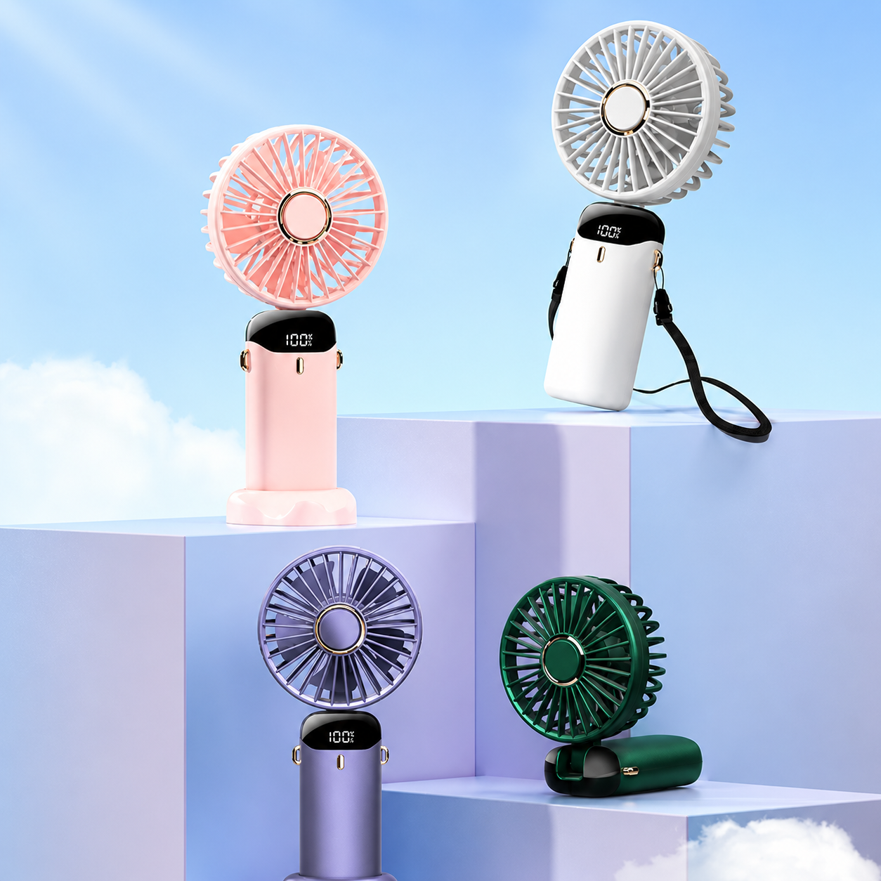Portable Handheld Fan with Digital Display, 3-in-1 Neck & Desk Fan for Travel