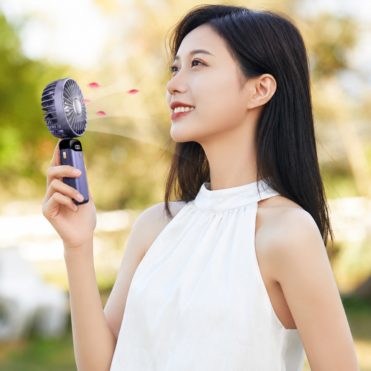 Portable Handheld Fan with Digital Display, 3-in-1 Neck & Desk Fan for Travel