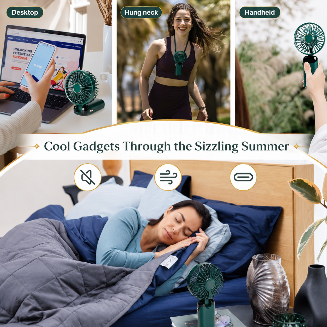 Rechargeable Neck Fan for Confident Cool Comfort, Quiet Hands-Free Personal Fan