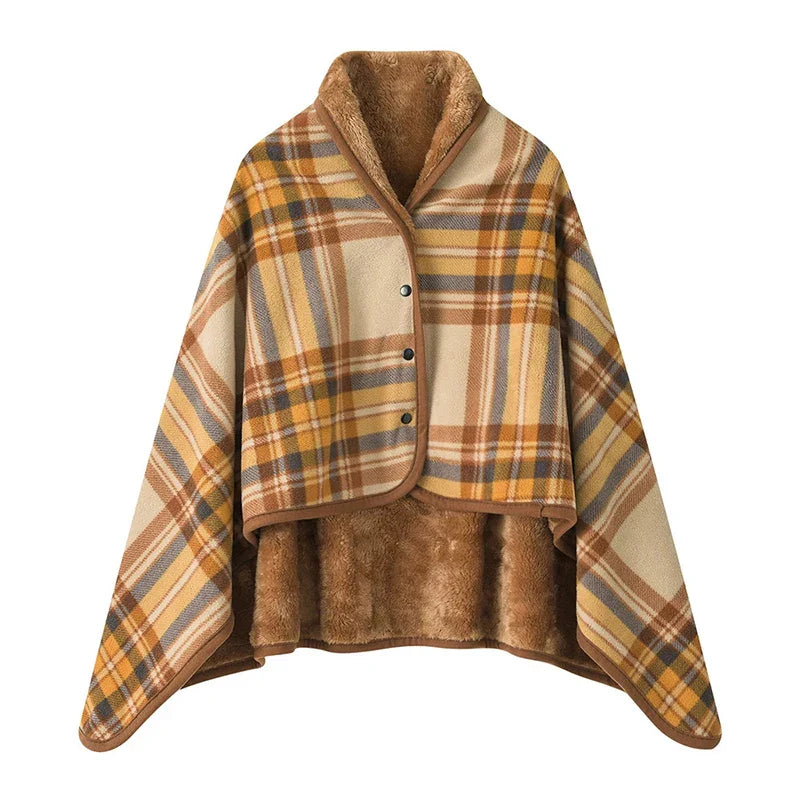 Wearable Plaid Fleece Blanket Shawl