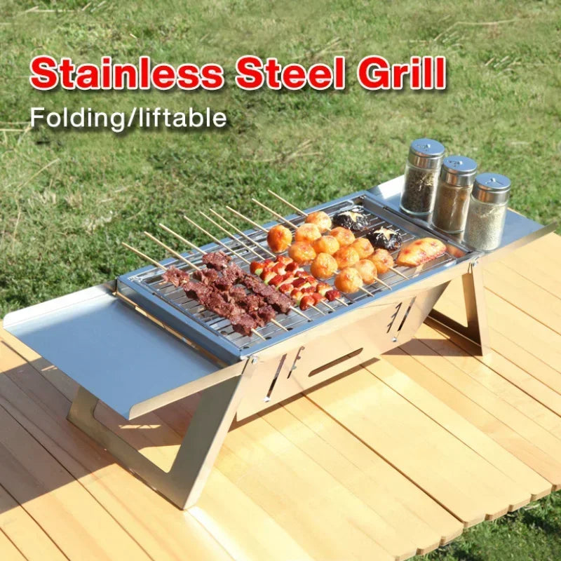 Stainless Steel Folding Charcoal Barbecue Stove BBQ Grill Rack Silver