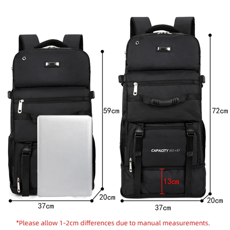 90L Large-Capacity Hiking Travel Backpack Black