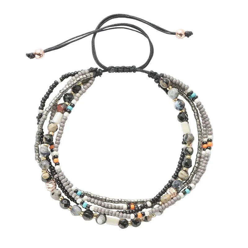 Bracelet with Multi-Layer Bohemia Beads for Women (Black)