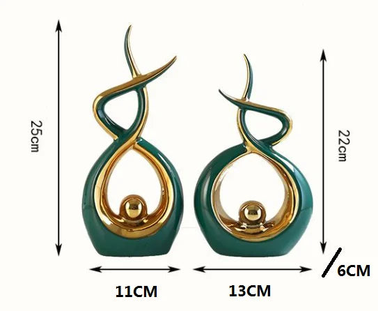 Elegant Green Ceramic Sculpture Statue - Set of 2