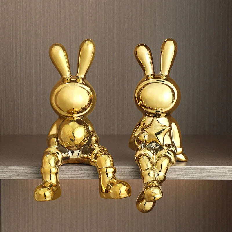 Modern Elegance: Electroplating Rabbit Sculpture Set for Chic Home and Office Decor