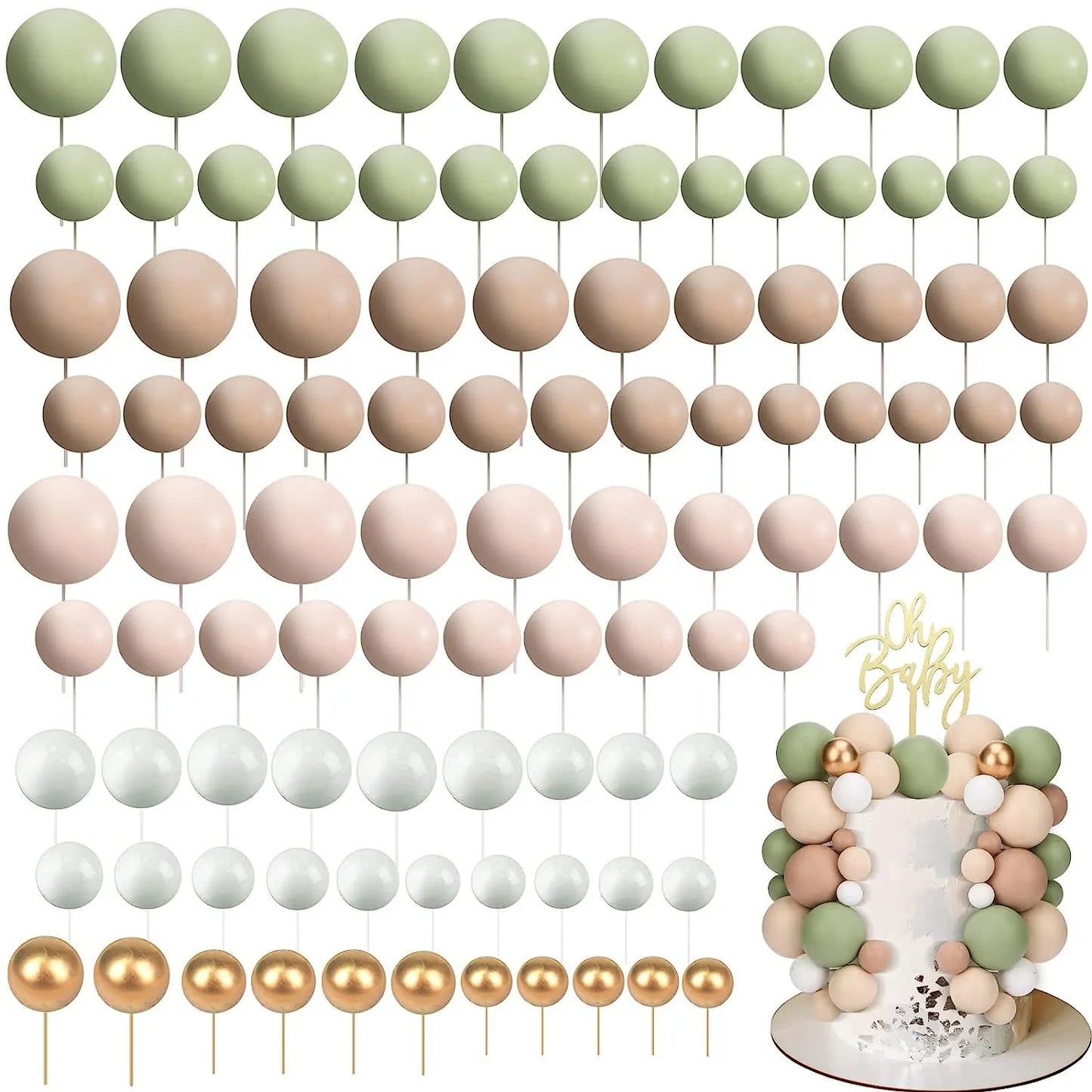 110-Piece Matcha Green Cake Cupcake Topper DIY Mini Balls Baking Decoration Set