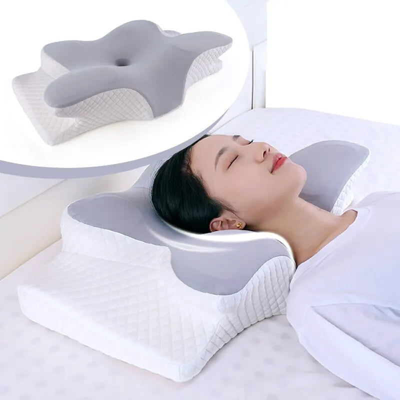 Butterfly Memory Foam Pillow Neck Support Grey